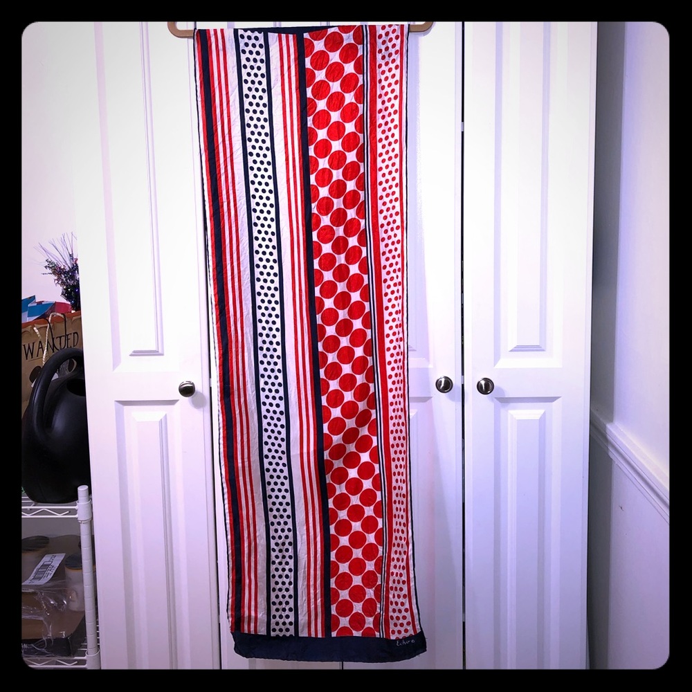 ECHO Vintage Red White Blue Silk Scarf Polka Dot